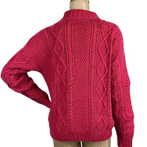 VTG Lydia Jane Ltd Hand-Knit Cotton Blend Mock Neck Chunky Sweater Sz L Red 246E - Picture 7 of 9